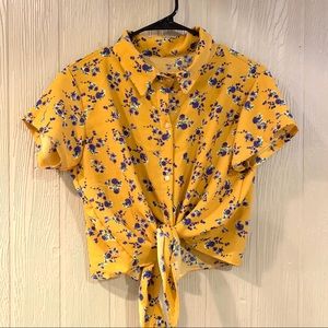 NWOT Yellow Floral Knot Croptop